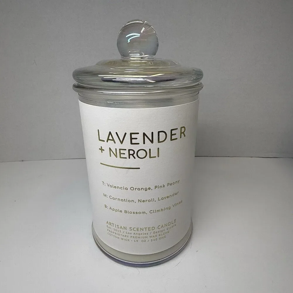 Lavender + Neroli Premium Wax Blend Artisan Candle 19 Oz Lidded Glass New